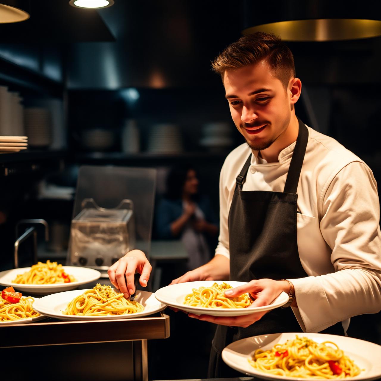 Sepps plating pasta in the Giuseppe's Kitchen pop-up
